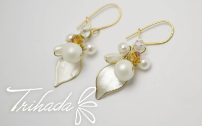 Aros Hojita Nácar y Perlas | Accesorios de Novia y Fiesta Trihada