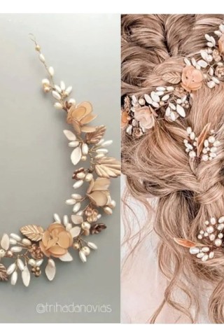 Corona Boho de Flores y Hojas de Porcelana | Tocados para Novias y Eventos | Trihada