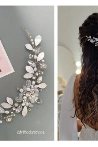 Tocado de Novia Lena: Perlas, Cristales y Strass para un Look Nupcial Radiante