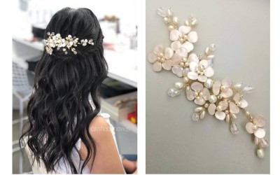 Tocado Keiko | Accesorio Floral Oriental de Alta Costura para Novias | Trihada