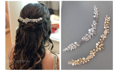 Tocado Sabrina para Novias y Eventos: Hojas Metálicas o Porcelana | Trihada