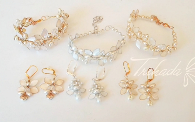 Conjunto Aros y Pulsera de Nácar | Accesorios de Novia y Fiesta Trihada